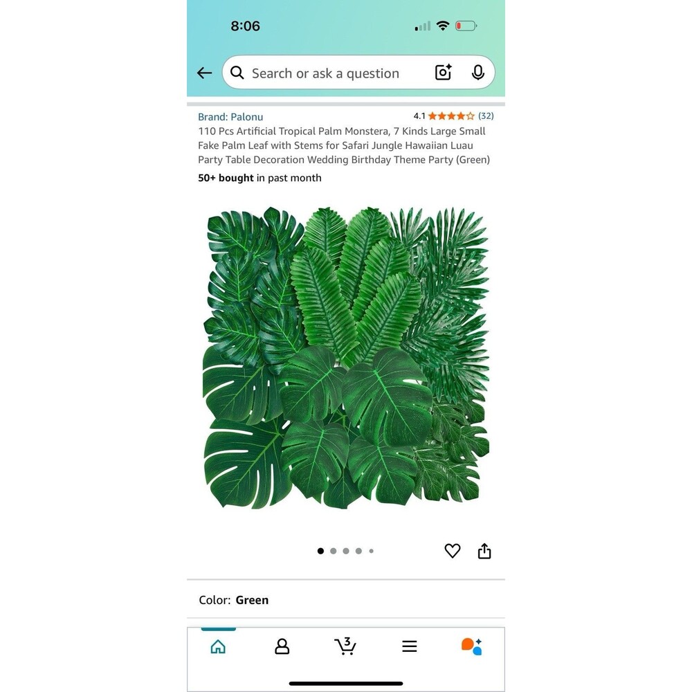 120 Pack Palm Leaves Artificial Tropical Monstera - 7 Sizes Palm Leaves
